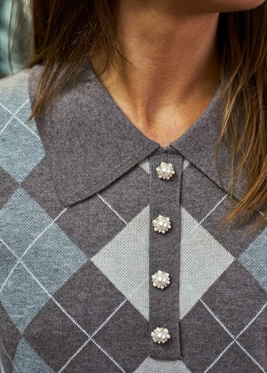 Gia check knit bluse Dark Taupe Neo Noir 